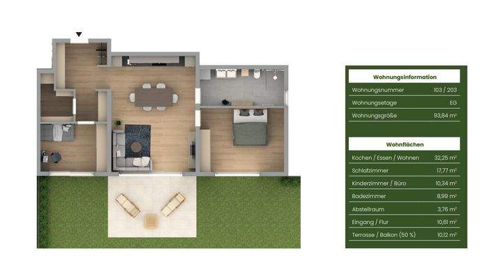 Grundriss Whg. 203 + 103