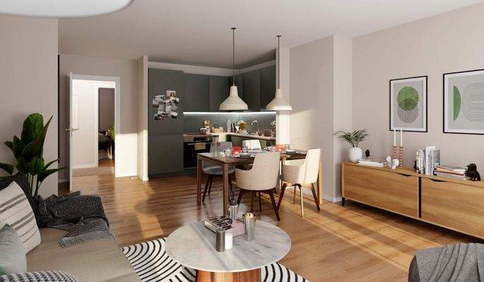 Die offene Küche lädt zum gemeinsamen Kochen ein