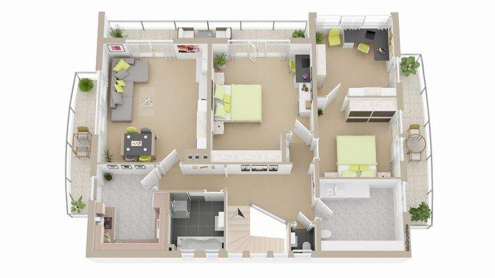 Grundriss räumlich von der Seite gesehen