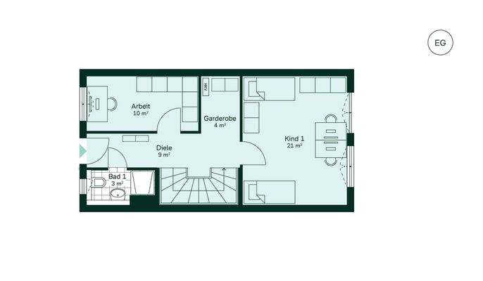 Grundriss EG Reihenhaus im Quartier Wurmtalgärten
