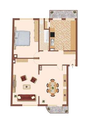 Beispiel-Grundriss mit Wohnküche 