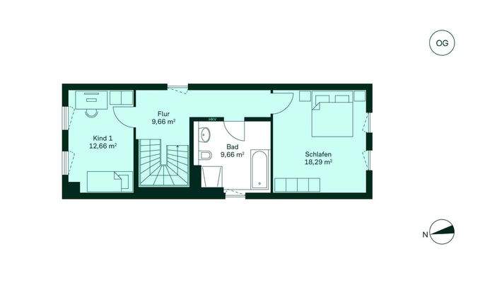 Komfortabel geschnittenes Obergeschoss