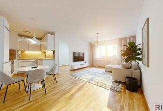 Wohn/-Essbereich eingerichtet mit KI