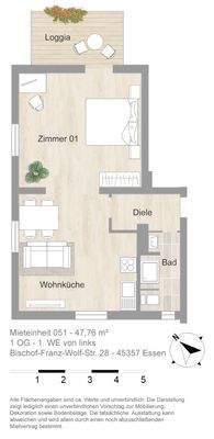 Grundriss farbig / möbliert