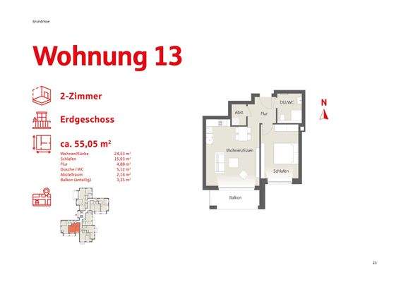 Grundriss Wohnung 13 Erdgeschoss