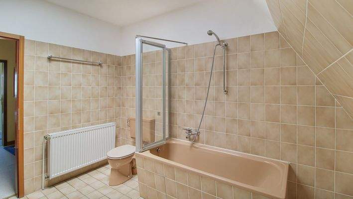 Wannenbadezimmer mit Dachfenster