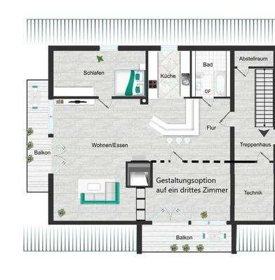 Grundriss WE 5 mit Option auf 3tes Zimmer