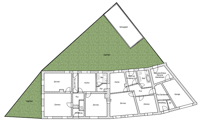 Grundriss EG mit Gartenbereichen
