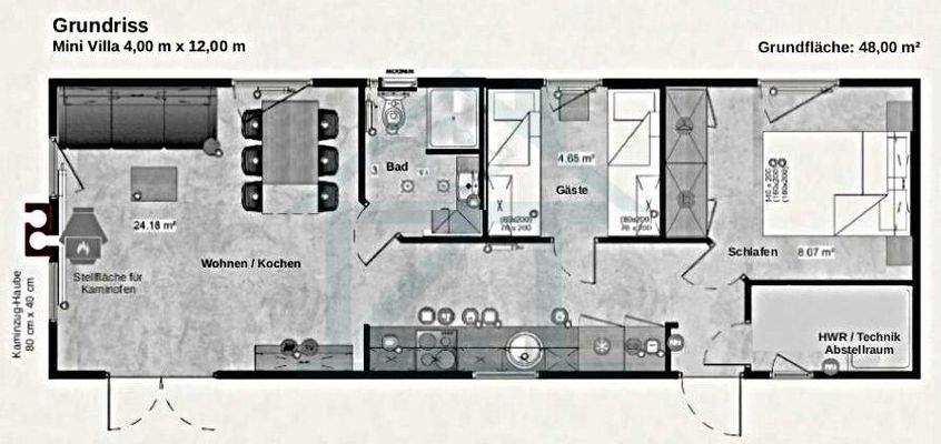 Grundriss Mini Villa 4,00 x 12,00 m