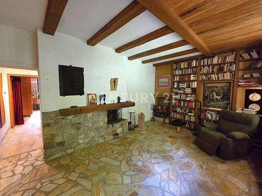 Gegenseite der Bibliothek mit Kaminbereich