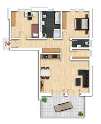 Grundriss Wohnung Nr. 8 (nicht maßstabsgetreu - kann vom Original abweichen)