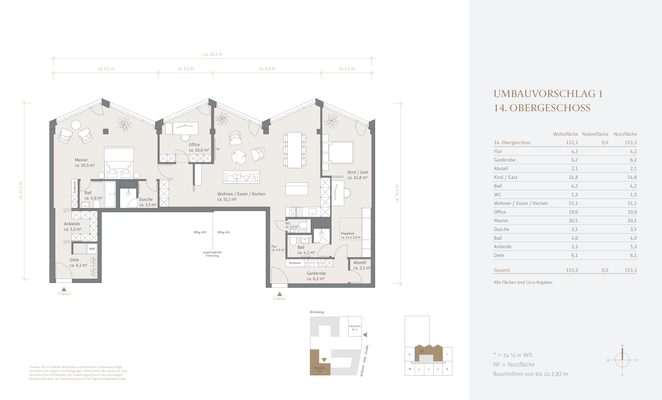 14. Obergeschoss - Umbauvorschlag 1