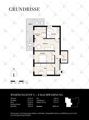 Grundriss 3-Raum Whg