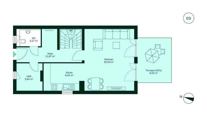 Geräumiges Erdgeschoss mit offenem Wohn- und Küchenbereich