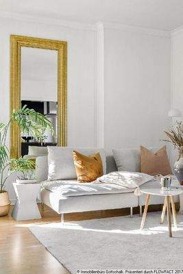 Wohnzimmer, möblierungsvorschlag mit Sofa und Spiegel