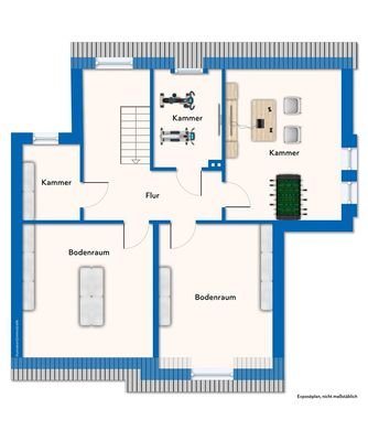 Dachgeschoss m. Mustermöblierung