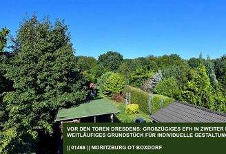Blick in den großen Garten und über die Nachbarschaft
