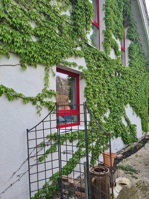 Blick von Süden auf die Ostseite des Hauses / Teilansicht PKW- Abstellplatz