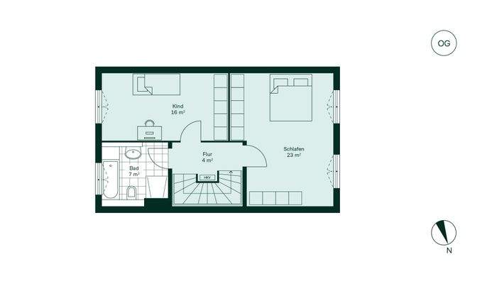 Komfortabler Grundriss im Obergeschoss