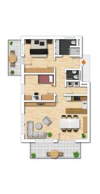 Grundriss Whg. B5, 3-Zimmer-Wohnung 