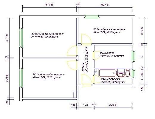 Die Aufteilung von ca. 59 m²