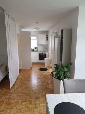 Blick vom Wohnbereich Richtung Küche