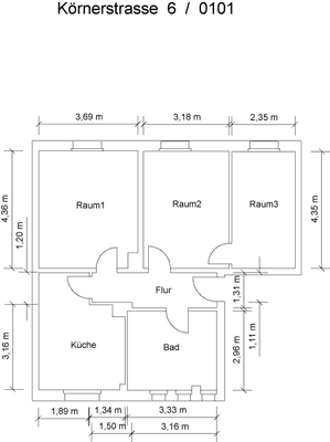 Grundriß des Mietobjektes: Körnerstraße 6