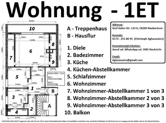 Grundriss - Raumaufteilung u. Abmessungen