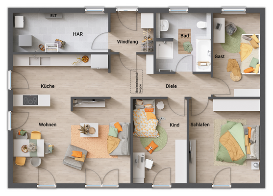 Grundriss-Bungalow-110-Erdgeschoss-grosser-HAR-Hauswirtschaftsraum