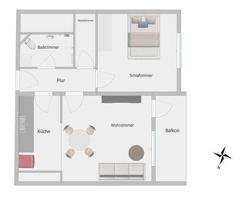 Grundriss mit Beispiel-Möbeln