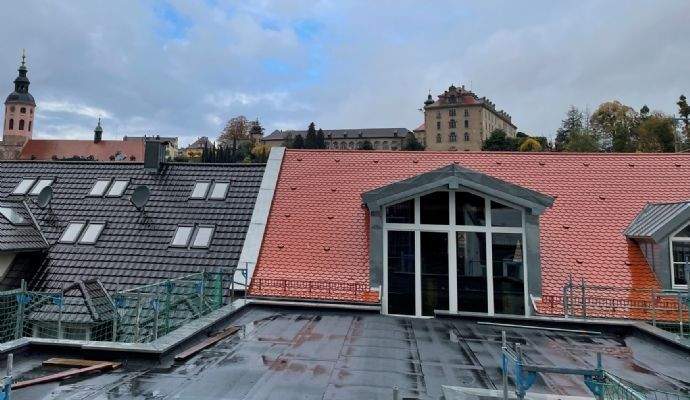 Blick auf Altbau und Dachterrasse