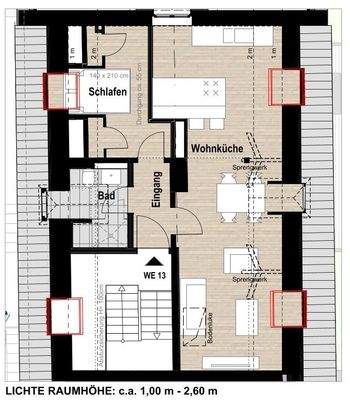 Grundriss Detailansicht WE 13