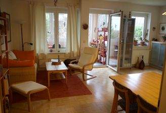 Wohn-/Esszimmer mit ausziehbarer Couch