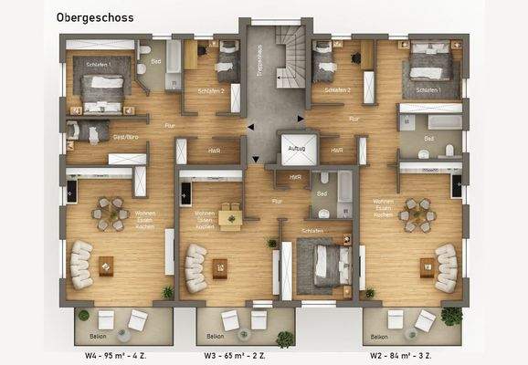 Grundriss OG - 3 Wohnungen