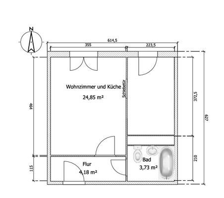 Die Aufteilung von ca. 33 m²