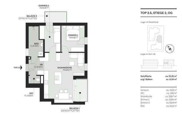 Grundriss Top 5, Stiege 2