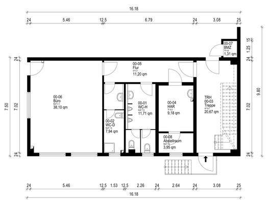 Grundrissplan Büro Südseite Erdgeschoss