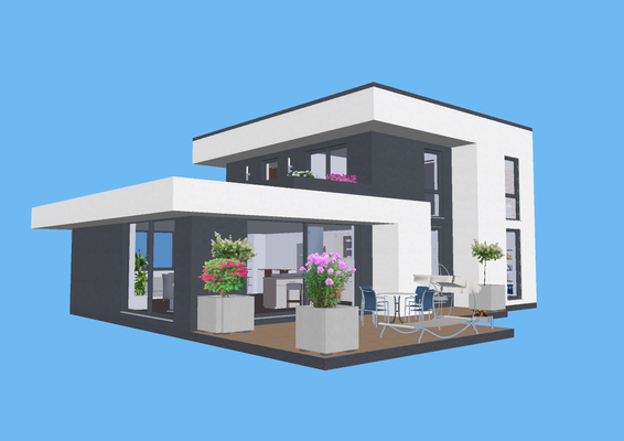 mit großen Fenstern