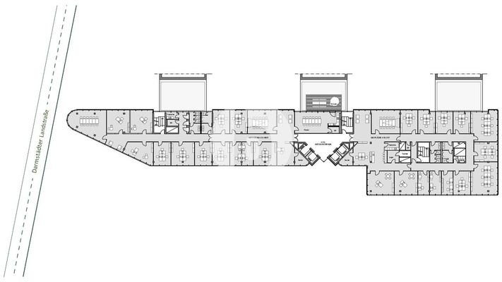 Regelgeschoss mit ca. 1.808 m², beispielhafte Raumaufteilung Zellenbüros 