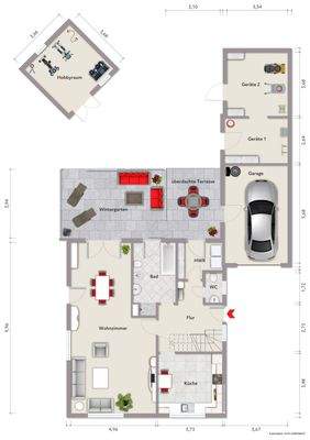 Grundriss Erdgeschoss (nicht maßstabsgerecht, Möblierungsbeispiel)