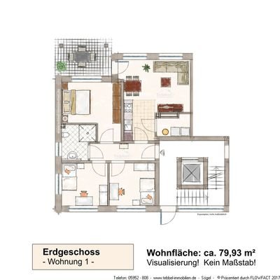 Wohnung 1 - Exposéplan - Skizze - Visualisierung