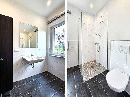 Tageslichtbadezimmer mit bodentiefer Dusche im Erdgeschoss
