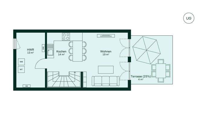 Offener Grundriss im Untergeschoss