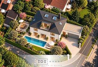 mögliche Darstellung: Grundstück für eine Villa mit Pool im Grünen - mit KI generiert