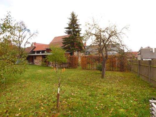 Blick vom Garten zum Haus