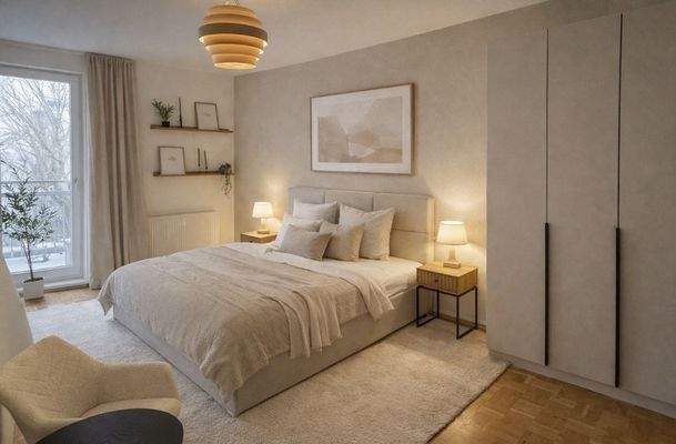 Schlafzimmer mit Zugang zum Balkon