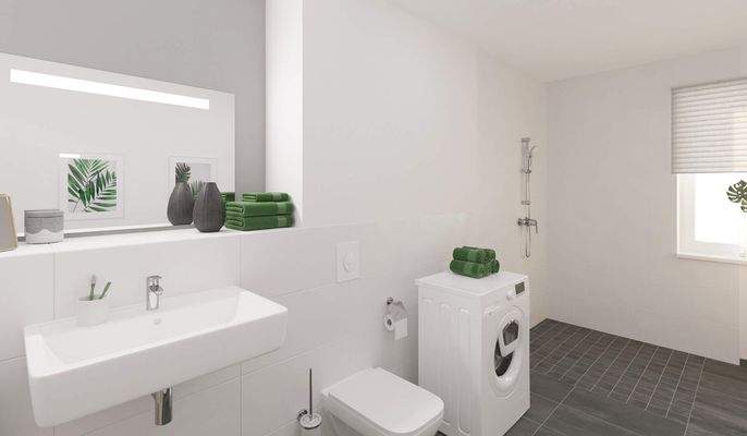 Modernes Tageslichtbad mit bodengleicher Dusche