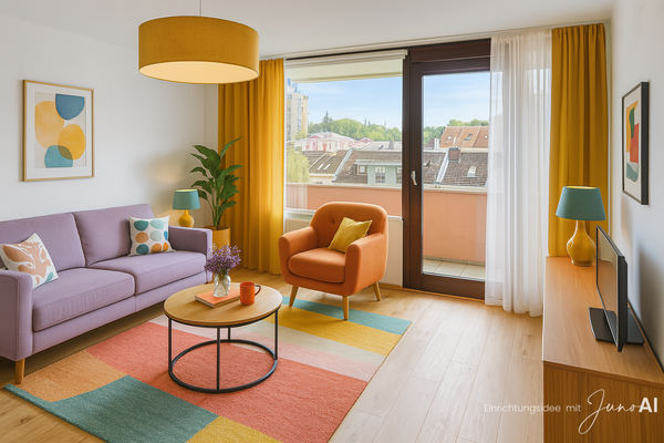 Helles Wohnzimmer mit Stadtblick