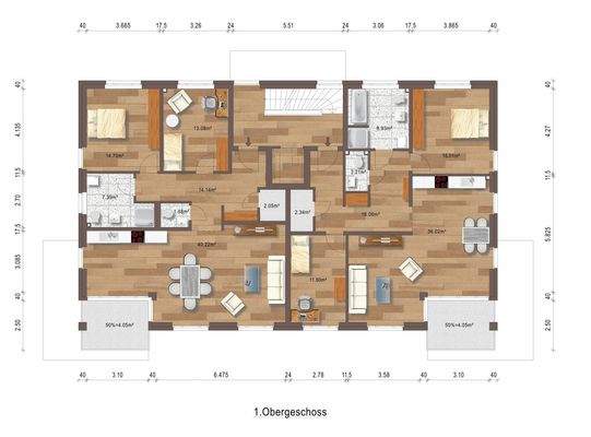 Grundriss Obergeschoss  Whg 3 und 4
