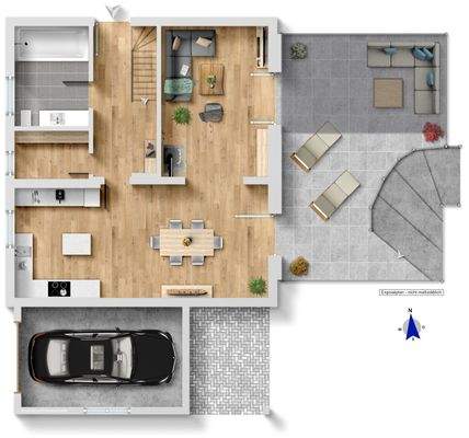 Grundriss Erdgeschoss mit Garage und Terrasse